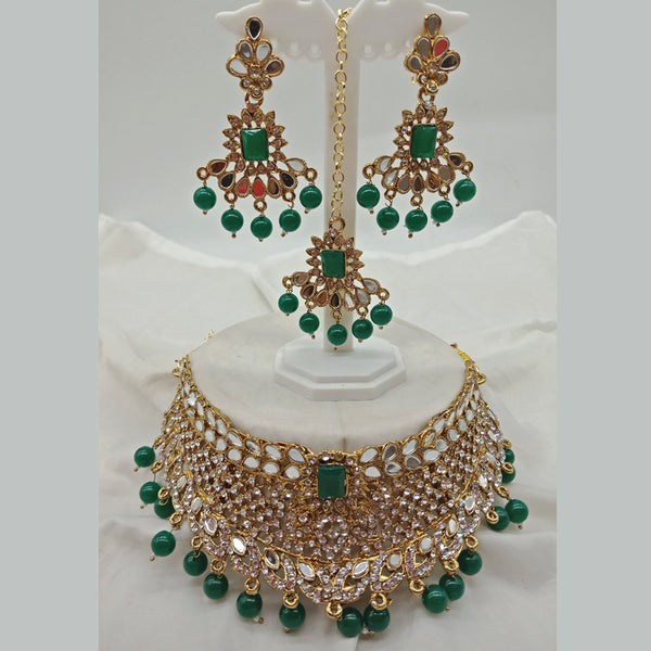 Vaamika Gold Plated Austrian Stone & Beads Mirror Necklace Set