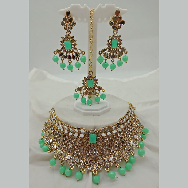 Vaamika Gold Plated Austrian Stone & Beads Mirror Necklace Set