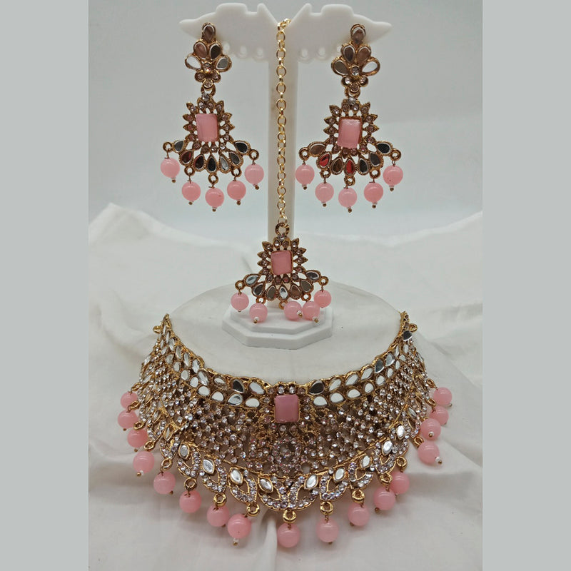 Vaamika Gold Plated Austrian Stone & Beads Mirror Necklace Set