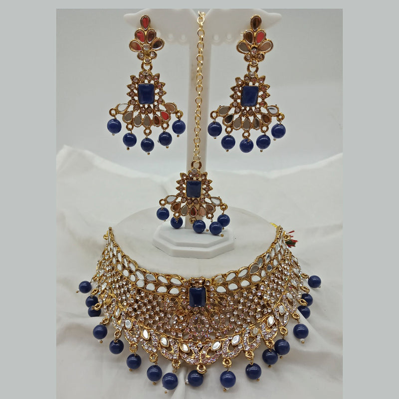 Vaamika Gold Plated Austrian Stone & Beads Mirror Necklace Set