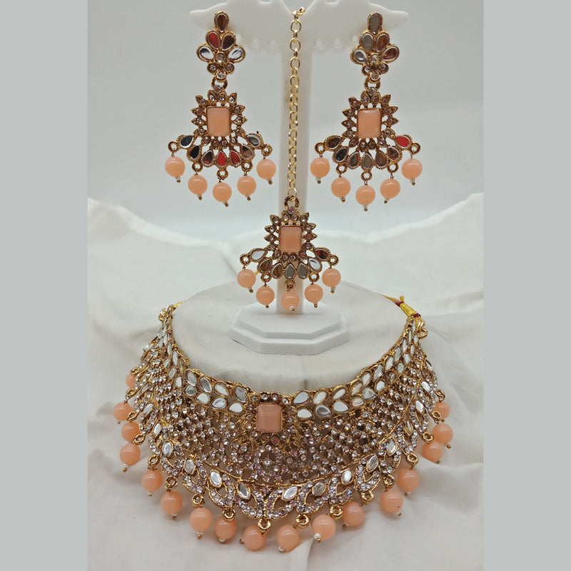 Vaamika Gold Plated Austrian Stone & Beads Mirror Necklace Set