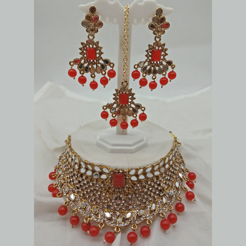 Vaamika Gold Plated Austrian Stone & Beads Mirror Necklace Set