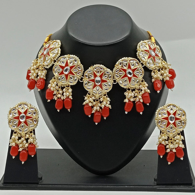 Vaamika Gold Plated Kundan Stone & Meenakari Necklace Set