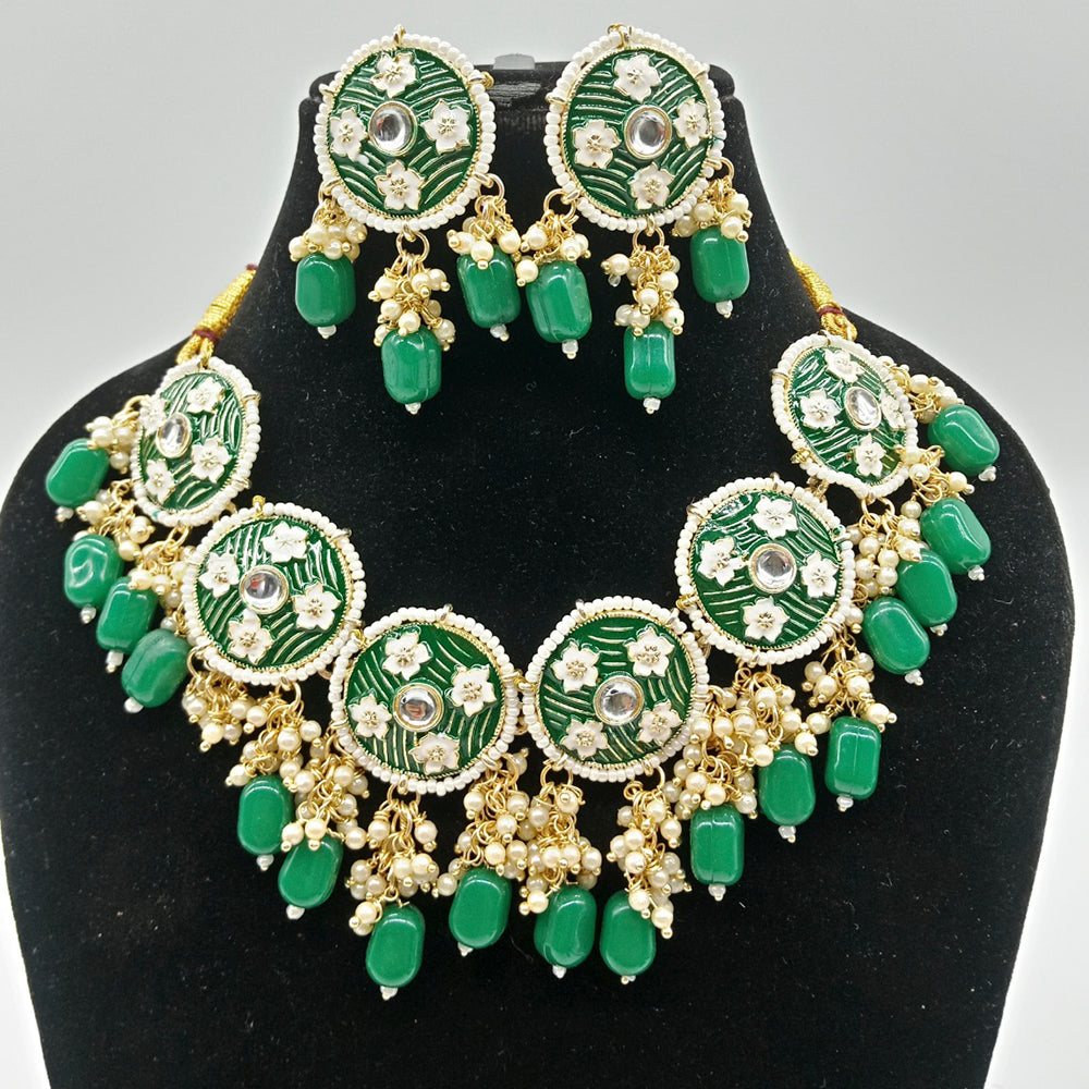Vaamika Gold Plated Kundan Stone & Meenakari & Beads Necklace Set