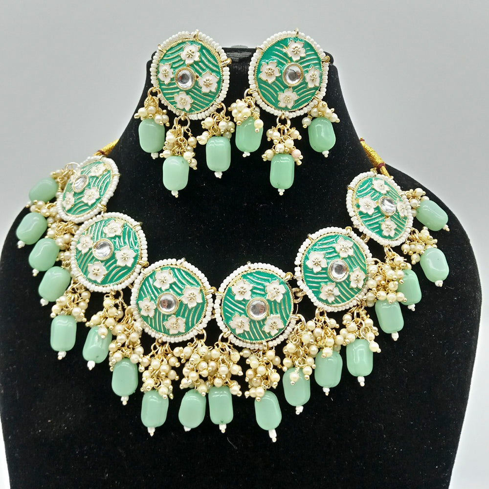 Vaamika Gold Plated Kundan Stone & Meenakari & Beads Necklace Set
