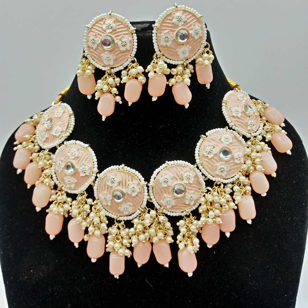Vaamika Gold Plated Kundan Stone & Meenakari & Beads Necklace Set