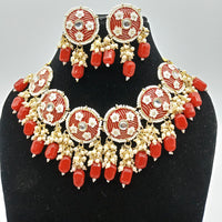 Vaamika Gold Plated Kundan Stone & Meenakari & Beads Necklace Set