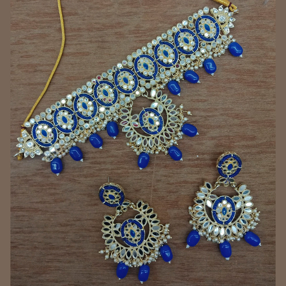 Vaamika Gold Plated Kundan Stone & Mirror & Beads Necklace Set