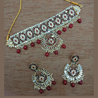 Vaamika Gold Plated Kundan Stone & Mirror & Beads Necklace Set