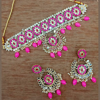 Vaamika Gold Plated Kundan Stone & Mirror & Beads Necklace Set