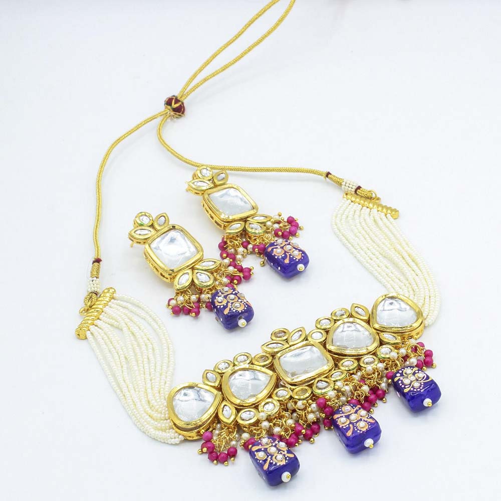 Vaamika Gold Plated Kundan Stone & Beads Necklace Set