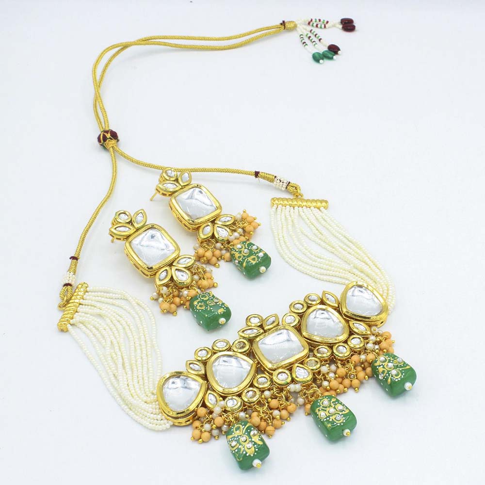 Vaamika Gold Plated Kundan Stone & Beads Necklace Set