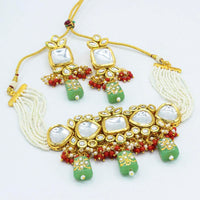 Vaamika Gold Plated Kundan Stone & Beads Necklace Set