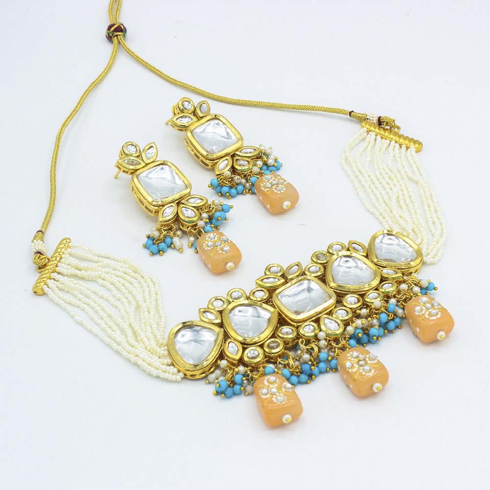 Vaamika Gold Plated Kundan Stone & Beads Necklace Set