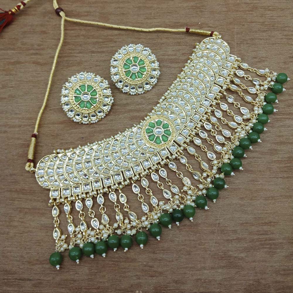 Vaamika Gold Plated Kundan Stone & Beads Necklace Set