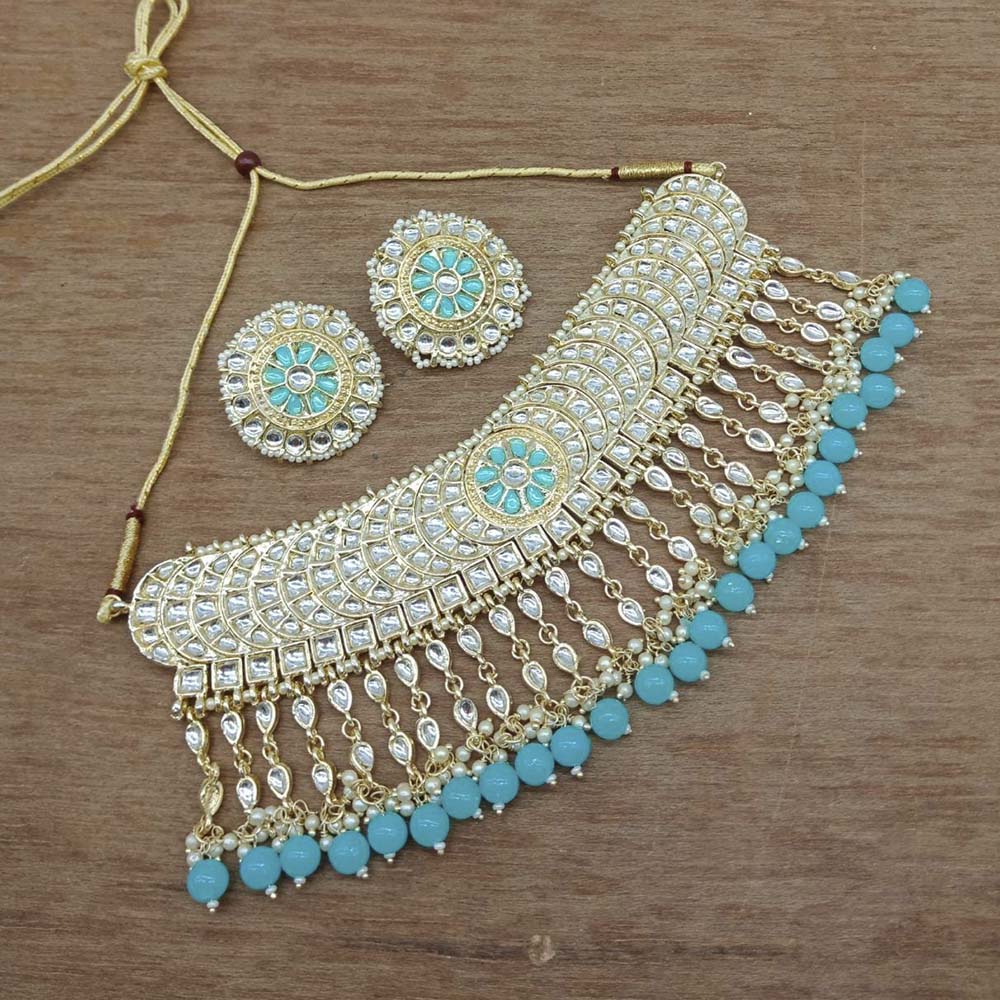 Vaamika Gold Plated Kundan Stone & Beads Necklace Set