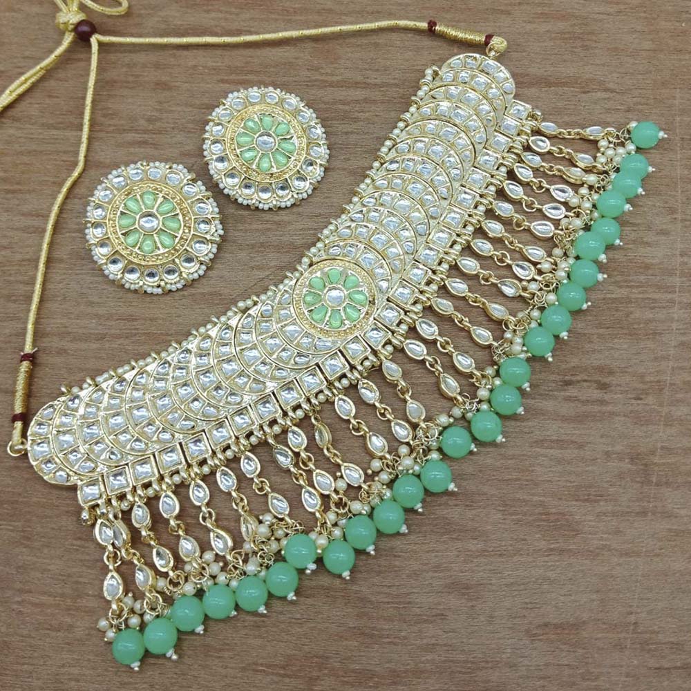 Vaamika Gold Plated Kundan Stone & Beads Necklace Set