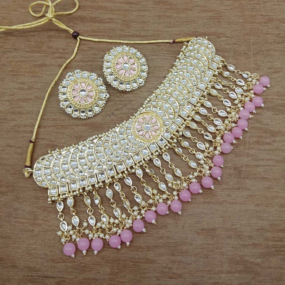 Vaamika Gold Plated Kundan Stone & Beads Necklace Set