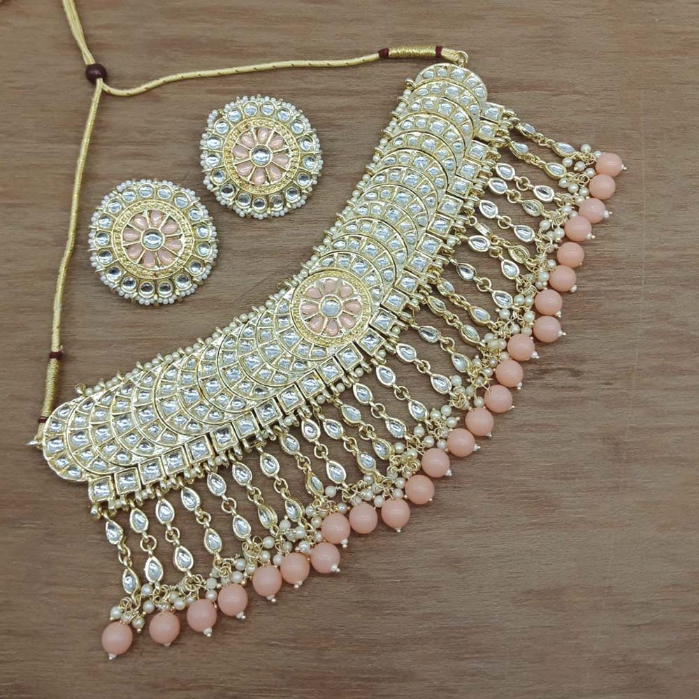 Vaamika Gold Plated Kundan Stone & Beads Necklace Set