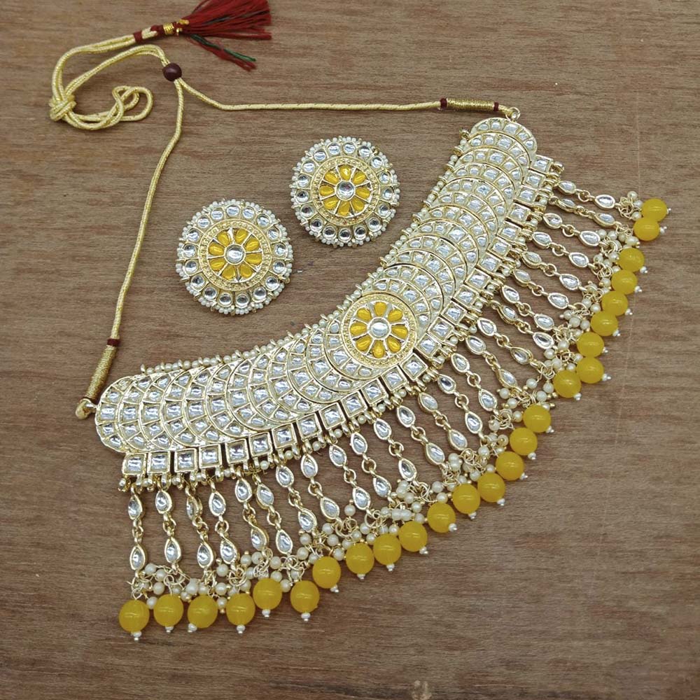 Vaamika Gold Plated Kundan Stone & Beads Necklace Set