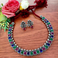 Vaamika Blaack Pota Stone Thread Oxidized Plated Necklace Set