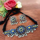 Vaamika Blaack Pota Stone Thread Oxidized Plated Necklace Set