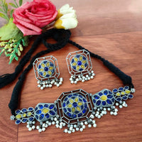 Vaamika Blaack Pota Stone Thread Oxidized Plated Necklace Set