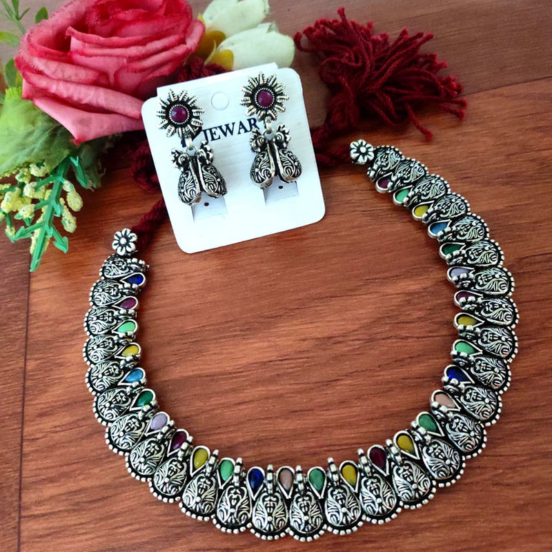 Vaamika Monalisa Stone Thread Oxidized Plated Necklace Set