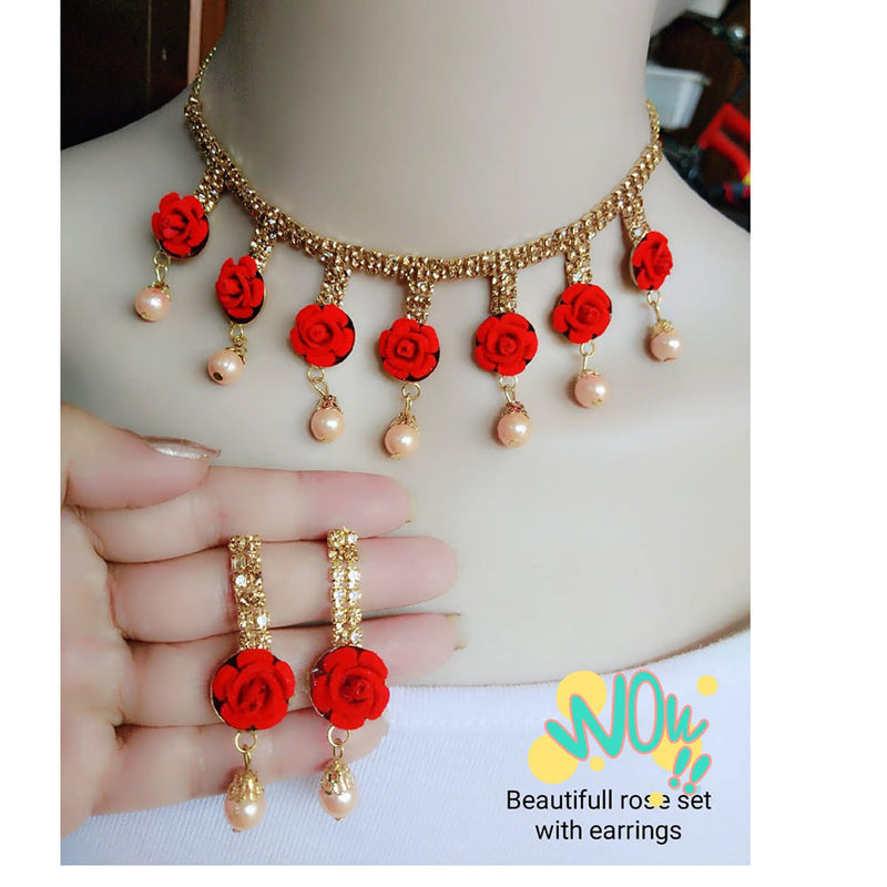 Vaamika Gold  Plated Austrian Stone & Pearl Floral Necklace Set