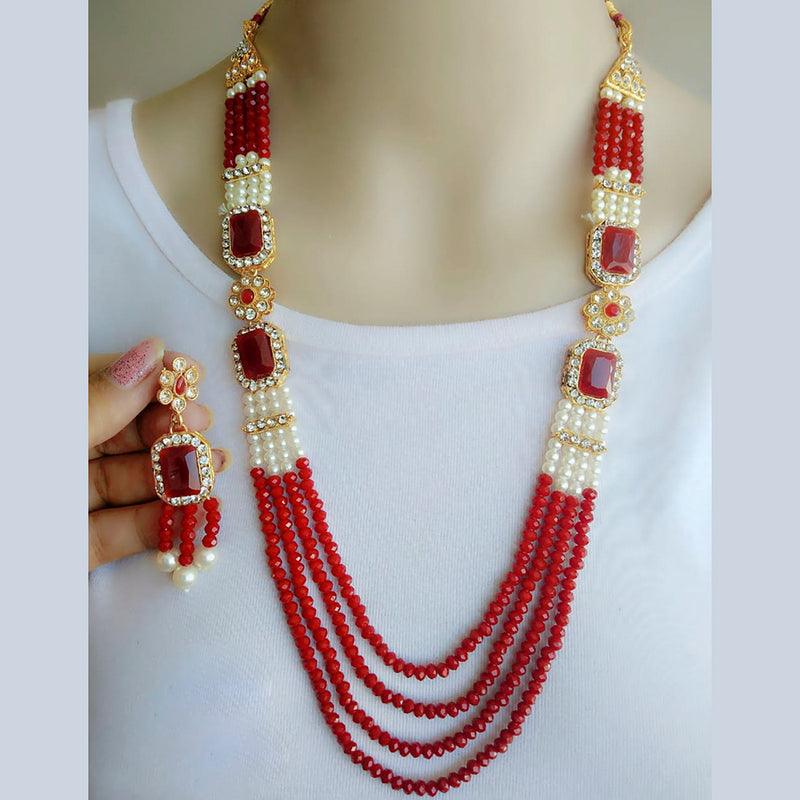 Vaamika Gold Plated Austrian Stone & Beads Long Necklace Set