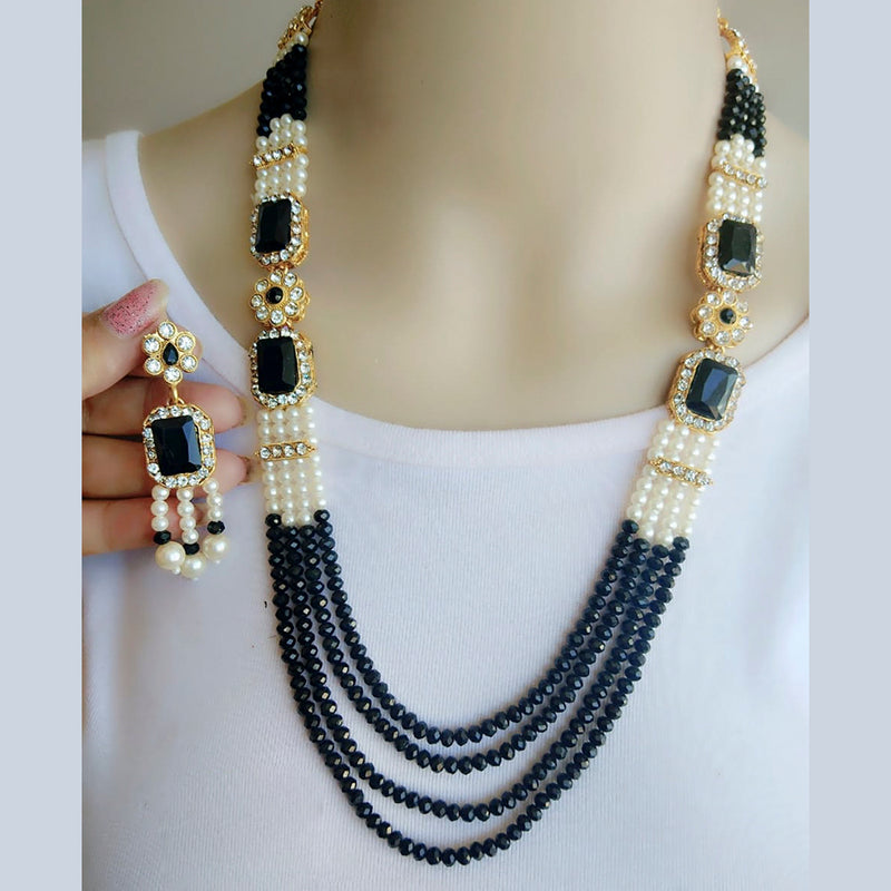 Vaamika Gold Plated Austrian Stone & Beads Long Necklace Set