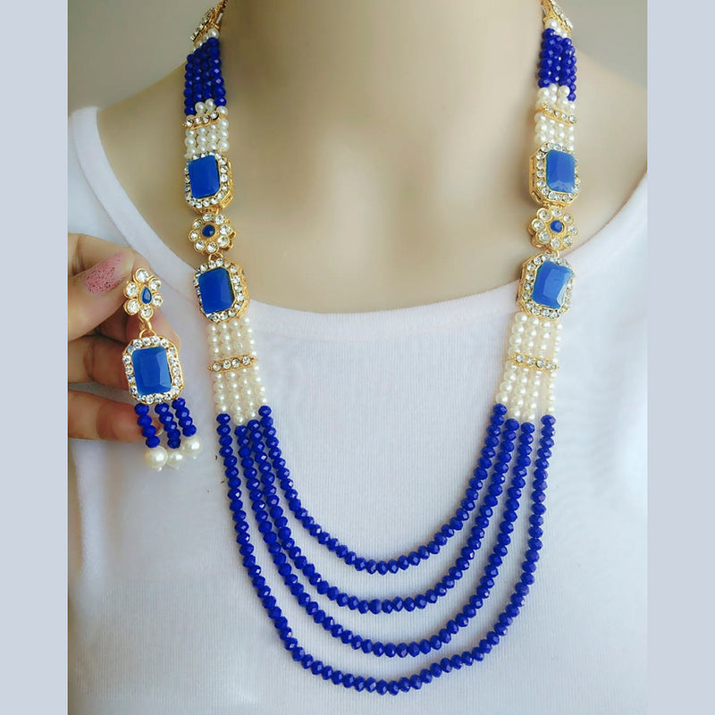 Vaamika Gold Plated Austrian Stone & Beads Long Necklace Set