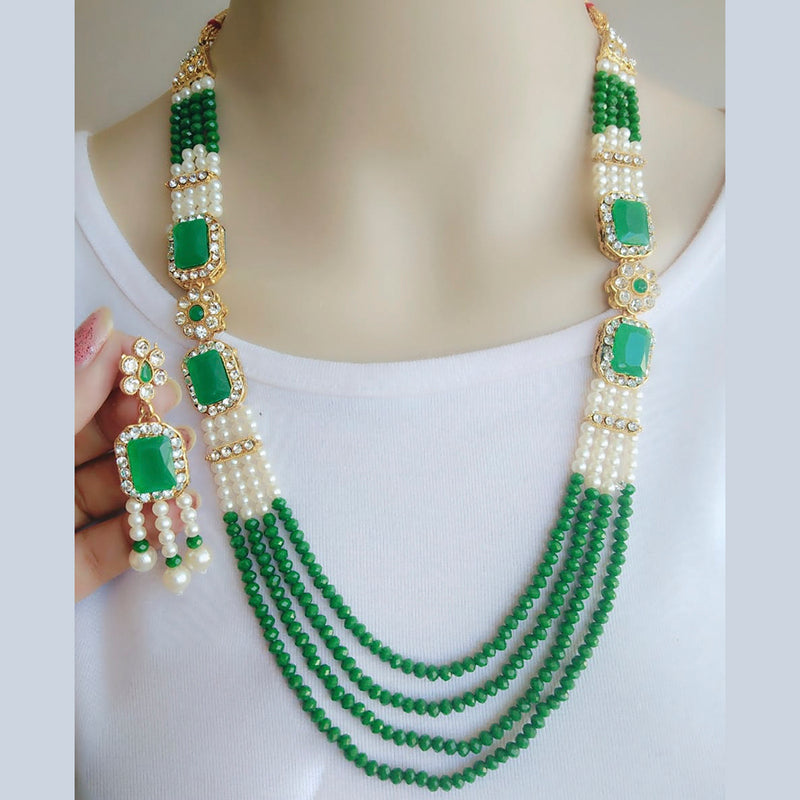 Vaamika Gold Plated Austrian Stone & Beads Long Necklace Set