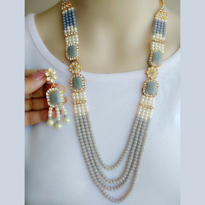 Vaamika Gold Plated Austrian Stone & Beads Long Necklace Set