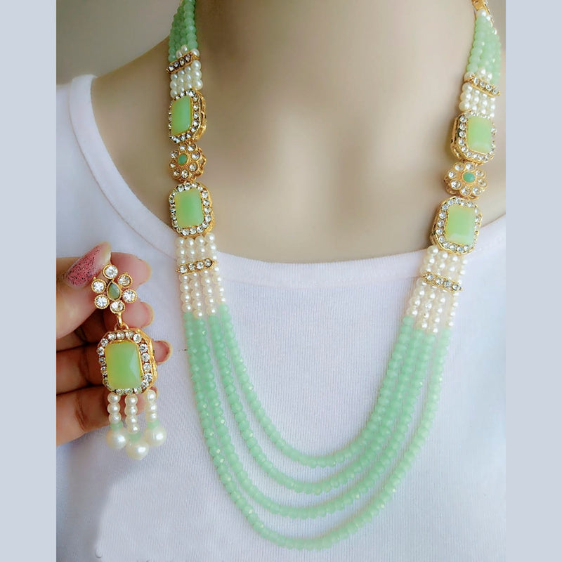 Vaamika Gold Plated Austrian Stone & Beads Long Necklace Set