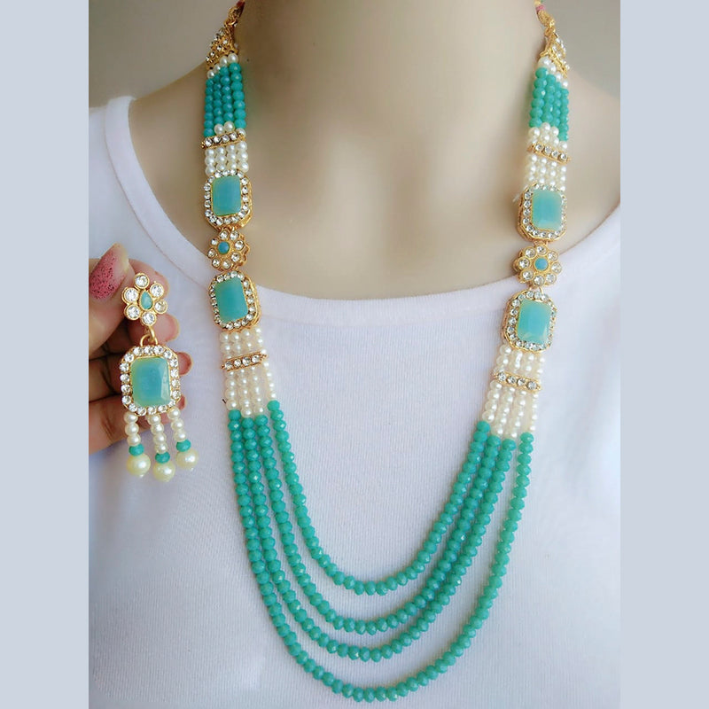 Vaamika Gold Plated Austrian Stone & Beads Long Necklace Set