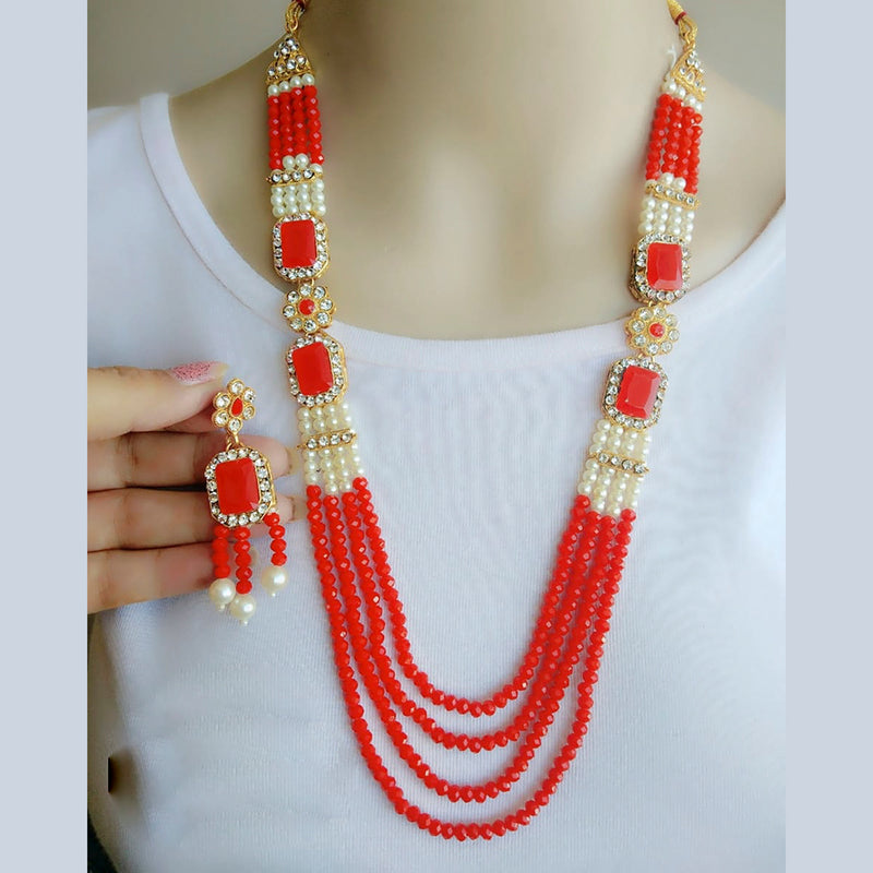 Vaamika Gold Plated Austrian Stone & Beads Long Necklace Set