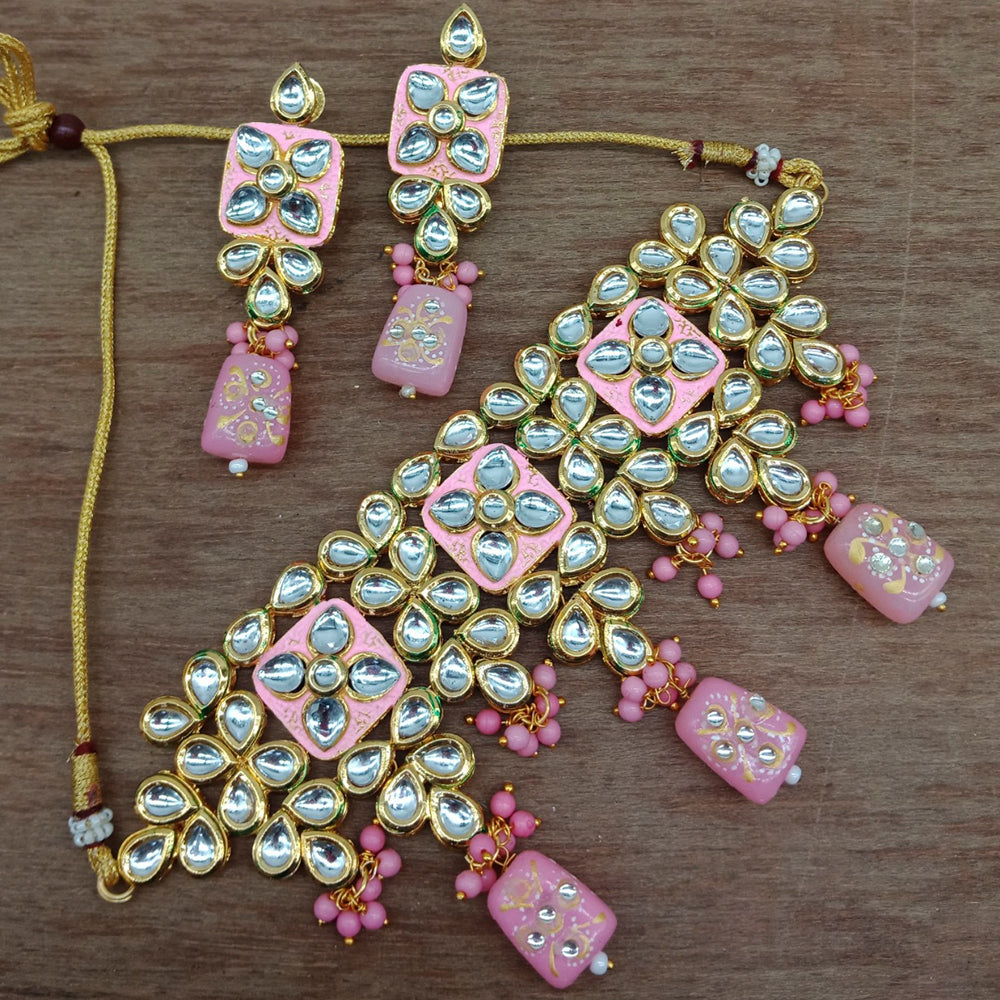 Vaamika Gold Plated Kundan Stone & Beads Traditional Choker Necklace Set