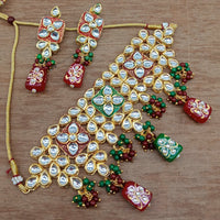 Vaamika Gold Plated Kundan Stone & Beads Traditional Choker Necklace Set