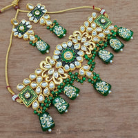 Vaamika Gold Plated Kundan Stone & Beads Traditional Choker Necklace Set