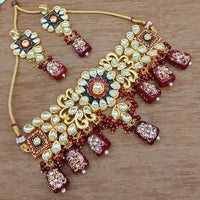 Vaamika Gold Plated Kundan Stone & Beads Traditional Choker Necklace Set