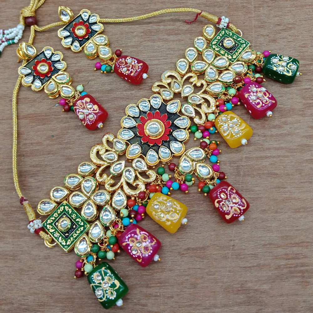 Vaamika Gold Plated Kundan Stone & Beads Traditional Choker Necklace Set