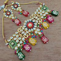 Vaamika Gold Plated Kundan Stone & Beads Traditional Choker Necklace Set