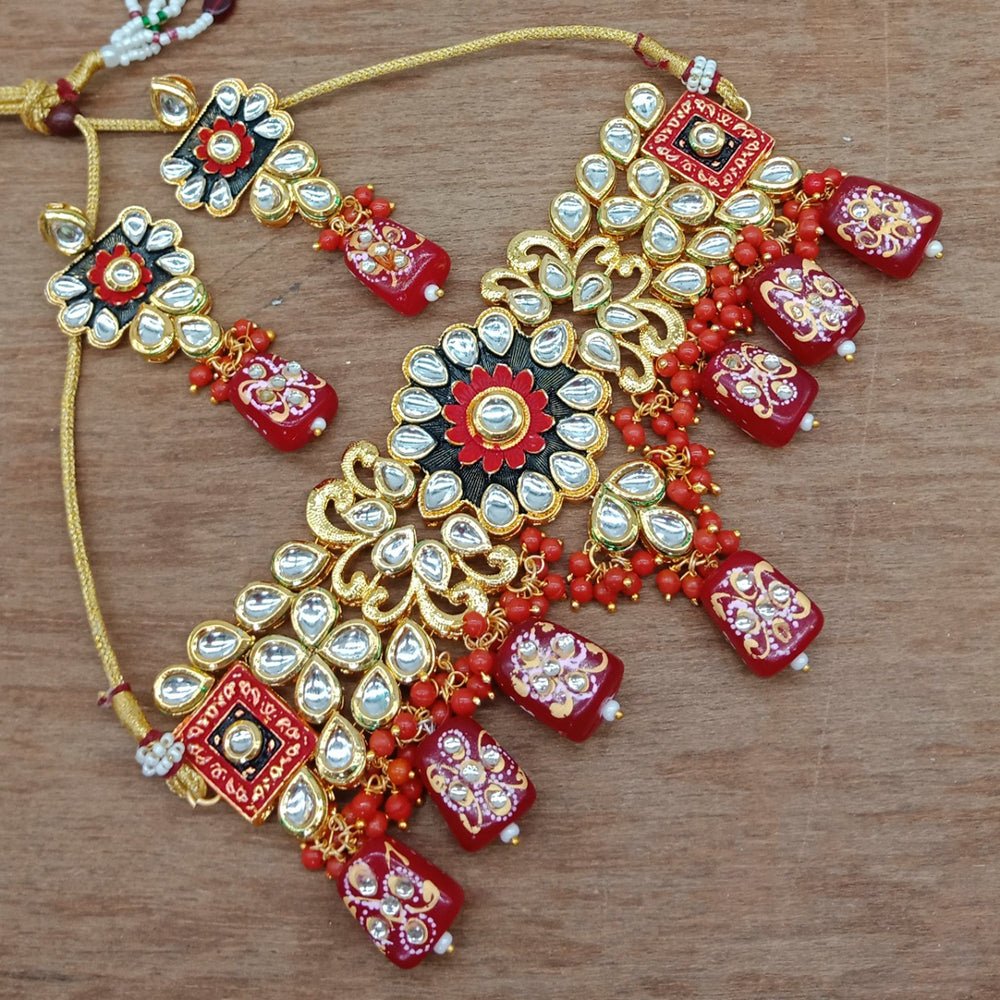 Vaamika Gold Plated Kundan Stone & Beads Traditional Choker Necklace Set
