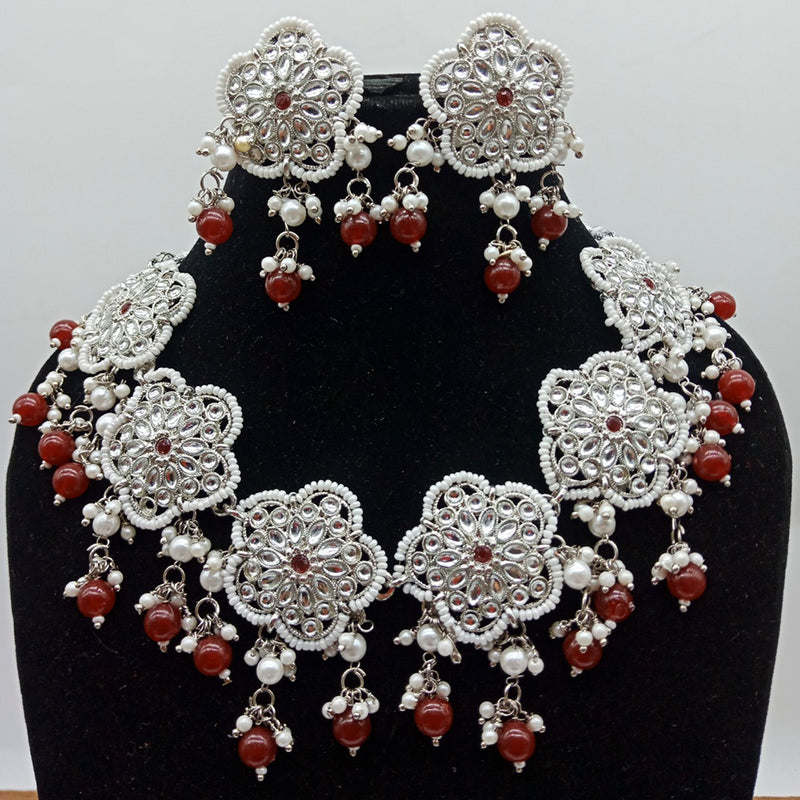 Vaamika Silver Plated Kundan Stone & Beads Traditional Choker Necklace Set