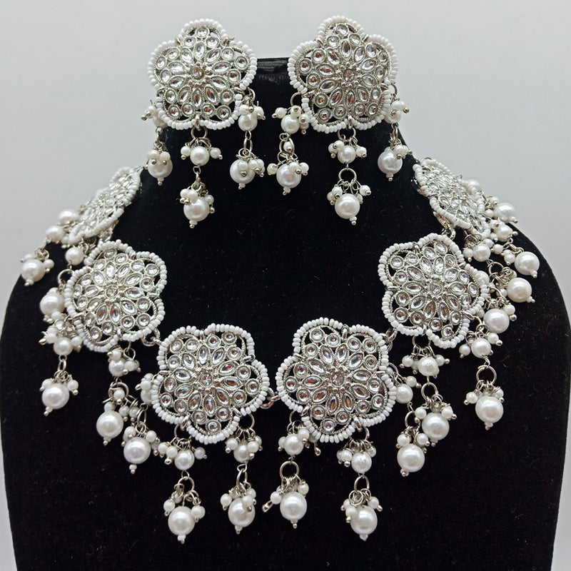 Vaamika Silver Plated Kundan Stone & Beads Traditional Choker Necklace Set