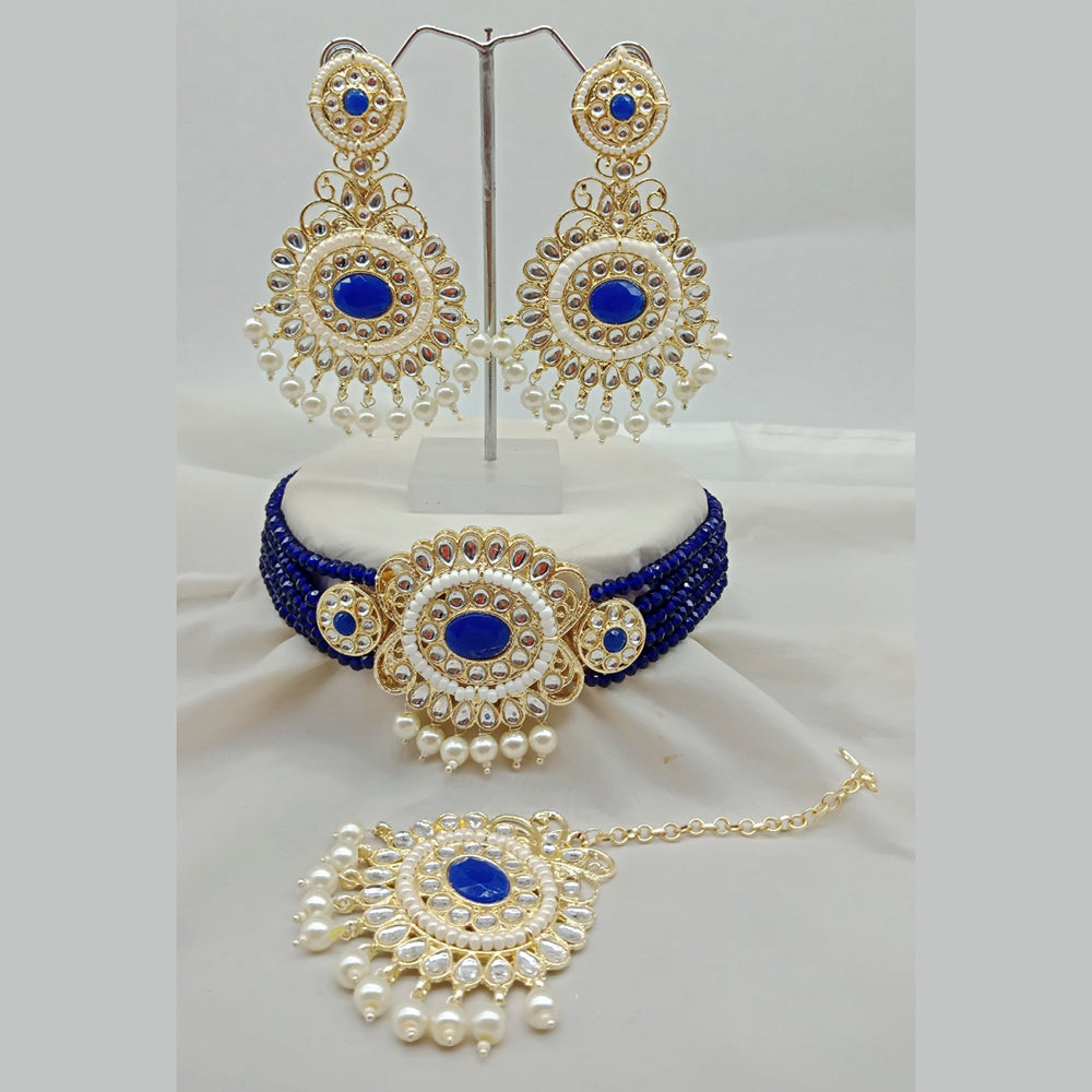 Vaamika Gold Plated Kundan Stone & Beads Traditional Choker Necklace Set