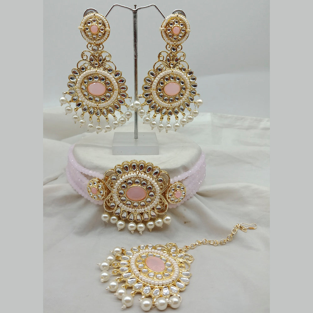 Vaamika Gold Plated Kundan Stone & Beads Traditional Choker Necklace Set