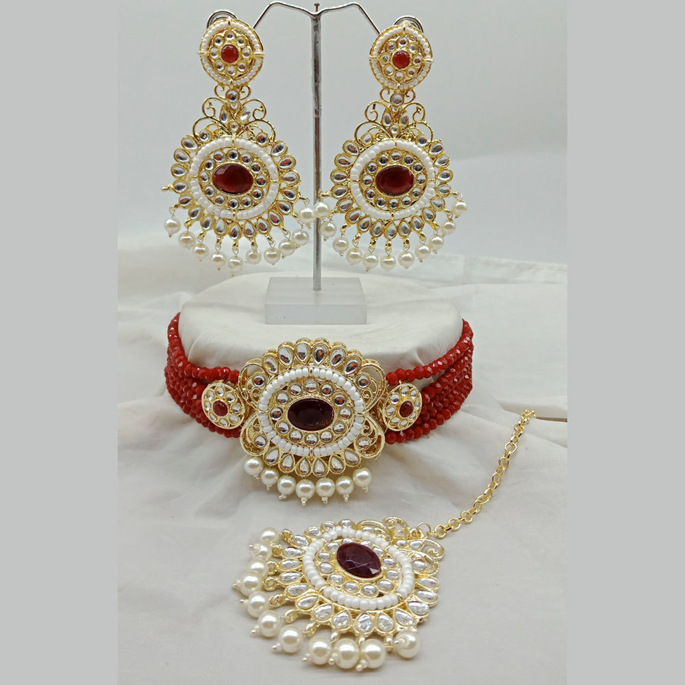 Vaamika Gold Plated Kundan Stone & Beads Traditional Choker Necklace Set