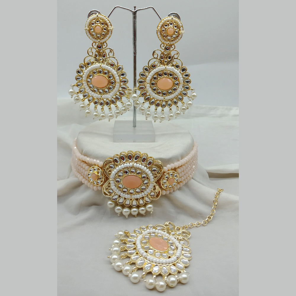Vaamika Gold Plated Kundan Stone & Beads Traditional Choker Necklace Set